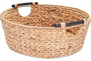 Decorasian Cesta redonda trenzada de algas marinas con asas de madera, jacinto de agua, 47 cm, cesta grande natural