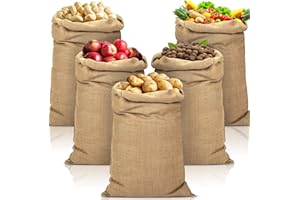 SaiXuan Natur-Jutesack 6er-Set (105cm x 60cm), Atmungsaktiver Jutesack Groß für Lagerung von Bauabfällen, Gartenabfällen, Lebensmitteln und Pflanzenschutz im Winter - mit Verschlusskordel