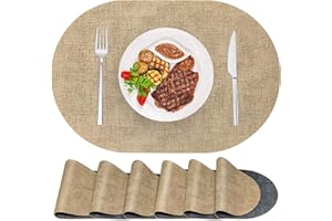 ANUNU Ovale Tischsets Platzset 6er Set, Leder Tischsets Abwaschbar Doppelseiten Farbe Platzset Wasserdicht Innen- und Außentischsets für Esstisch, Küche, Restaurant (Kamel und Schwarz)