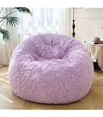 Pouf Géant Green Bean En Peluche 60x45x45cm - Remplissage 120L Billes EPS Douces, Housse Lavable - Coussin De Sol, Fauteuil Détente Pour Salon, Chambre (Lila)