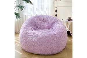 XeGe 5FT Giant Fluffy Bean Bag Chair Cover(No Filler), Ultra Soft Faux Fur Stuffed Animal Storage Bean Bag Light Purple, Plush Shaggy XL Large Beanbag for Living Room Bedroom Home Decor, Lavender