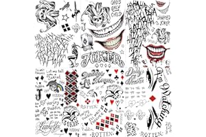 EGMBGM 6 Sheets Joker Temporary Tattoos For Men Women Adults Halloween Makeup Kit, HQ Damaged Joker Tattoos Hand, Joker Face Tattoos Halloween Costume Prison Gothic Inmate Tatoos Party Rave Accessories