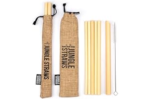 JUNGLE CULTURE Jungle Straws | Pajitas de Bambú | Pajitas 100% Naturales Reutilizables | Set de Paja de Bambú Orgánico | Bebidas Ecológicas, Sostenible y Duradero | Cepillo de Limpieza - Marrón