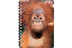3D LiveLife Jotter - Baby Orangutan from Deluxebase. Lenticular 3D Monkey A6 Spiral Notebook with plain recycled paper pages. Artwork licensed from renowned artist David Penfound