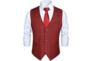 HISDERN Manner Formale Hochzeitsfeier Weste Baumwolle Plaid Kleid Anzug Weste für Herren