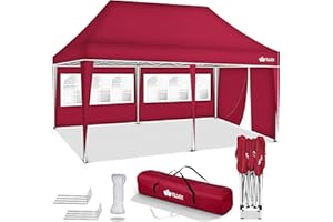 tillvex Gazebo 3x6m da Giardino | Gazebo pieghevole regolabile in altezza | Tenda Pop up impermeabile da protezione UV 50+ | Tenda Padiglione + Sacca di Trasporto (Rosso - con 3 pannelli laterali)