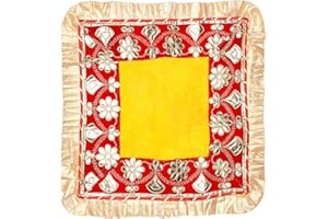 ‎ADITRI CREATION Decorative Mat Aasan Velvet Pooja Cloth Large Cloth (Size:-17 Inches X 17 Inches) for Multipurpose Indian Traditional Ethnic Festival Laxmi Poojan New year Decorations Pooja Item Articles(Red,Yellow)