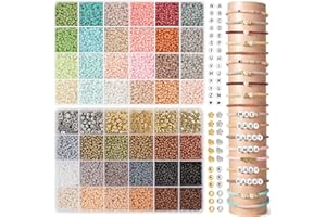 ARTREE Kit per realizzare braccialetti, 48 colori perline di vetro 3 mm, include lettere, regalo fai da te unisex (festa, compleanno)