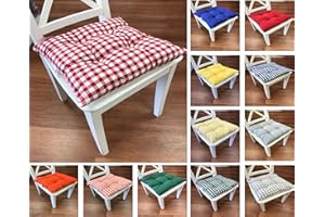 Tropik Home Colourful Seat Pads, Garden Kitchen Dining Chair Cushions Tie On (Red Gingham)