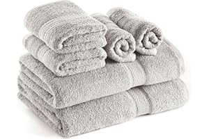 SWEET NEEDLE SweetNeedle Juego de Toallas de 6 Piezas 2 Toallas de Baño, 2 Toallas de Mano y 2 Toallitas - Algodón - Calidad Hotelera, Súper Suave y Altamente Absorbente de Secado Rápido (Plata)