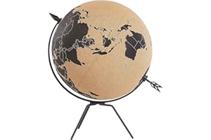 Beliani Mappamondo in Sughero Marrone e Nero Girevole con Supporto in Metallo Battuta