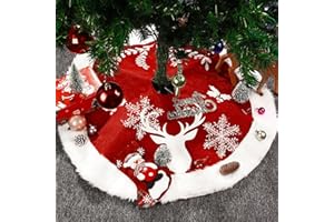 ZOUNIN Weihnachtsbaum Decke Tannenbaumdecke Christbaumdecke Plüsch Weihnachtsbaum Röcke in Rot und Weiß Ø 92 cm Tannenbaum Unterlage verdeckt Kabel und Baumständer Weihnachtsdeko