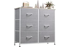 WLIVE Cassettiera in Tessuto con 6 Cassetti, Cassettiera Camera da Letto, Credenza, Struttura in Acciaio, Ideale per Soggiorno, Cameretta di Bambini, Corridoio, Facile da Installare, Grigio Chiaro