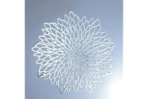 Snowkingdom 6 Pack Silver Placemats Metallic Glitter Pressed Vinyl Dinning Table Mats Decorative Round Leaf Charger for Winter Holiday Thanksgiving Christmas