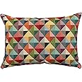 Linen Loft Geometric Tapestry Double Sided Boudoir Cushion Cover. Multicoloured Red Blue Green Yellow Triangular Harlequin Patten. 17"x12" Rectangle.