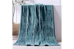 Whale Flotilla Manta para Sofá con diseño de Hojas, Manta para Cama, Manta de Franela Muy Suave y Acogedora, 130 x 150 cm, Azul Grisáceo