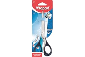 Maped - Tijeras Sensoft de 16 cm con aros suaves y ergonomía 3D - Tijeras escolares a partir de 12 años - Para centros de secundaria y bachillerato - Anillas cómodas y agradables - Azul/Negro