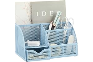 Annova Organiseur de bureau en maille avec 7 compartiments + tiroir/rangement de bureau pour bonbons, stylos, organiseur multifonction (nouveau bleu 23)