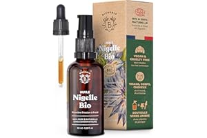 BIONOBLE Huile de Nigelle Bio Pure 50ml - Flacon Verre, Pompe + Pipette Cheveux, Visage Corps Pression à Froid Graine ou Cumin Noir d’Égypte