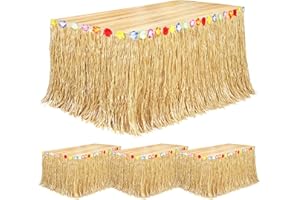 Fovths 4 Pack Luau Grass Table Skirt Natural 9 Feet x 29.5 Inch Hawaiian Table Skirt for Tropical Hawaiian Party Decorations Luau Party Costume Party, Straw Yellow