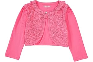 RAYPOSE Mädchen Bolero Basic Strickjacke Baumwolle Einfarbig Achselzucken Schulterjacke 3/4 Ärmel mit Spitze