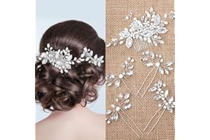 GEOSAR 5 Pcs Wedding Hair Comb Crystal Bride Wedding Hair Comb Silver Bridal Pieces Pearl Rhinestone Bridal Accessories for Brides Women