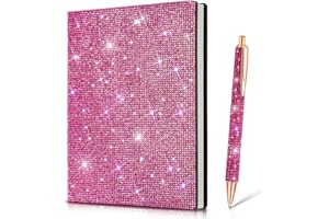 Kosiz Rhinestone Notebook and Rhinestone Pen Sets, Crystal Pens, Crystal Journal, Bling Notebook, Diamond Travel Notebook, A5 Diamond Crystal Notebook Bling Office Accessories for Desk (Rose Red)