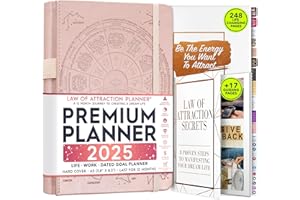 FREEDOM MASTERY Law of Attraction Planer 2025 – Deluxe-Wochenplaner, Monatsplaner, eine 12-monatige Reise zur Steigerung der Produktivität und des Glücks – Lebens-Organizer, Dankbarkeits-Tagebuch und Aufkleber