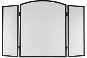 LIVIVO 3-Panel Decorative Fireplace Screen – Black Steel Mesh Flame Guard for Indoor and Outdoor Use – Folding Fire Screen Protector for Wood Burning and Coal Fires