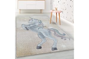 HomebyHome Tappeto per Bambini Tappeto Cameretta Bambino Disegno Unicorno Giallo 120x170 cm - Tappeto Pelo Corto Tappeto Camera Ragazzo - Tappeto Camera Bambini Sala Giochi Tappeto Cameretta Bambina