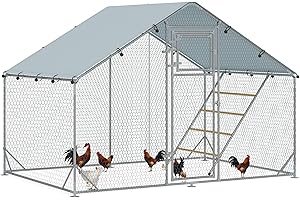 PawHut Pollaio per Galline da Esterno, 3x2x2 m 6 m² Recinto per 6-8 Galline in Acciaio Zincato, Gabbia per Polli con Tetto Impermeabile Anti-UV Mangiatoia Serratura per Piccoli Animali Conigli Anatre