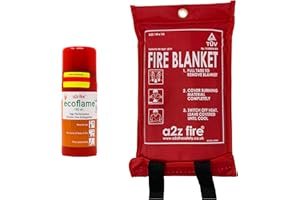 A2Z FIRE Fire Extinguisher & Fire Blanket Home Kit - Safe For Cooking Oil/Fat Fires & Class A (Wood/Paper/Cloths/Plastic) - Maintenance Free - EN Certified BSi & TUV Kitemarked & Non-Compressed