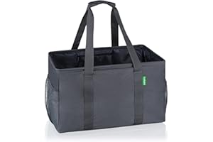 COTTARA Nowa torba na zakupy, premium, składana, duża, stabilna torba na zakupy ze wzmocnionym dnem, odporna na działanie wody, idealna jako kosz piknikowy, torba na zakupy lub torba kąpielowa, szara, 40 l