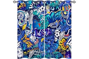 ANHOPE Graffiti Fußball Auto Gamepad Vorhänge mit Ösen Kinder Jungen Mädchen Gardinen Blickdichte Thermo Vorhang Blackout Curtain Schlafzimmer Wohnzimmer Verdunklungsvorhänge 2er Set H 138 x B 117 cm
