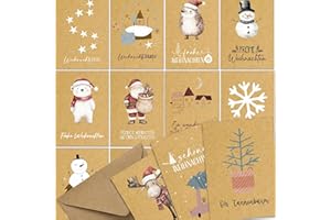 ‎THE LAZY PANDA CARD COMPANY Weihnachtskarten mit Umschlag Set 30 Stück - A6 Klappkarten Weihnachtsgrußkarten