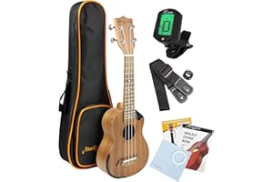 Ukulélé soprano haut de gamme Martin Smith avec accordeur, housse rembourrée et cordes Aquila de rechange