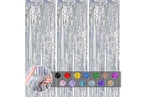 COSORO 3 Stück Lametta Vorhang Silber,Metallische Glitzervorhang Lametta 1x2m,Glitzer Tinsel Curtain Folienfransen Vorhang Fotowand Hintergrund Geburtstags Hochzeit Weihnachten Disco Halloween Party Deko
