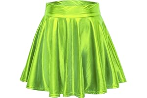 EXCHIC damska błyszcząca metaliczna na mokro wyglądająca rozciągliwa rozszerzana mini spódnica łyżwiarska