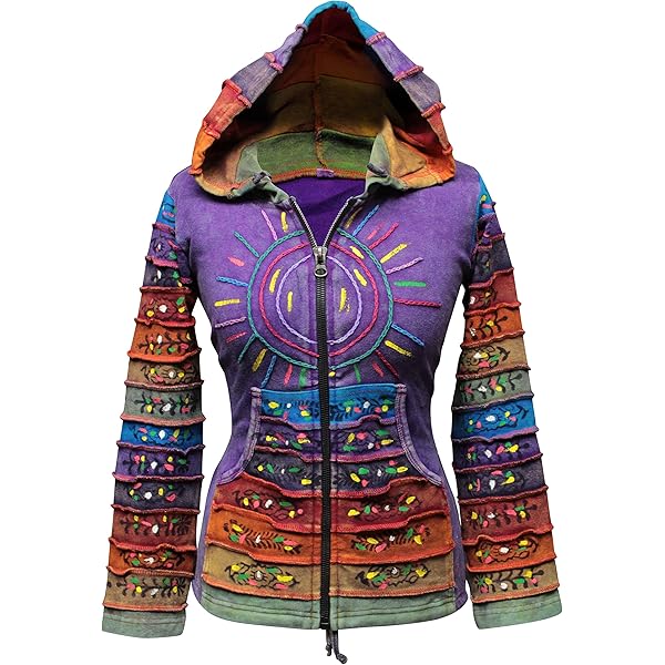 SHOPOHOLIC FASHION Women Love Peace Patchwork Hippy Hoodie Jacket (S, Multi