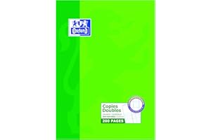 OXFORD Copies Doubles Non Perforées A4 Grands carreaux Seyès 200 Pages, Etui Carte Vert.