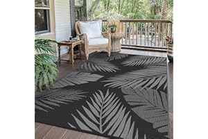 GENIMO Outdoor Teppich 240x300cm Wetterfest, Waschbarer Camping Teppich Wendbar UV-bestandig Carpet, Kunststoff-Picknickdecke für Balkon, Garten, Wohnmobil, Deck, Hinterhof, Schwarz & Grau