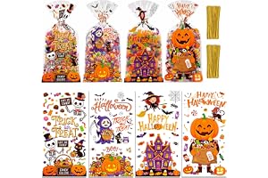 100 stycken halloween-godispåsar, halloweenpåsar, festpåsar, dekoration | Dragband, 4 mönster för sötsaker små gåvor, halloween presentpåsar för bus eller godis