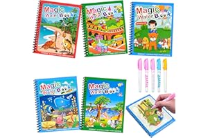sprecenk 5 Pezzi Libro Magico da Colorare Acqua, Libro da Colorare con Acqua, Riutilizzabile Libri ad Acqua Colorare Magic Water Coloring Book Bambini Educativo Giocattolo Regalo Dai 3 4 5 6 7, A