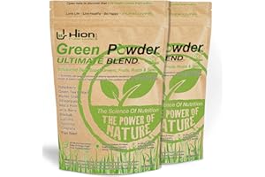 Hion Super Greens Powder | 11 Superfoods incl. Wheatgrass, Spirulina, Chlorella & Green Tea | Energy, Gut & Immune Support | No Fillers | Vegan & Gluten-Free | 60 Servings | Award-Winning & UK Made