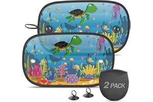 DIZA100 Parasole per auto per bambino, confezione da 2 parasole per finestrino auto, raggi UV, protezione solare, universale, per bambini, animali domestici, con ventose, 51 x 31 cm (tartaruga)