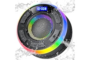PRSCFUM Bluetooth Lautsprecher, Bluetooth Duschlautsprecher mit Saugnapf, Upgraded LED Tragbarer Bluetooth Musikbox Shower IP7 Wasserdichter, Type-C, Mikrofon, Freisprechfunktion, für Badezimmer, Outdoor
