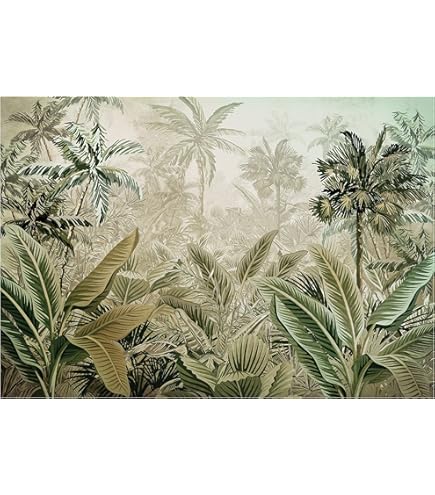 SILK ROAD EU Papel Pintado Pared Panorámico Jungla De Seda, 250cm × 175cm, Cocotero De Estilo Vintage Oscuro, Póster Gigante De Pared Personalizado 3D Para Salón O Dormitorio