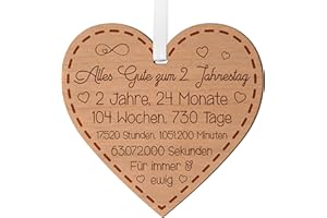 BLAZING EAGLE DESIGNS 2. Jahrestag Geschenk für Paare 2. Hochzeitstag Geschenke für ihn und sie Jubiläumsgeschenk für Ehemann 2 Jahre Jubiläum Holzherz zum Aufhängen mit Gravur Erinnerung für Ehefrau