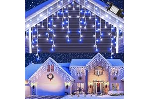 Moxled Icicle Outdoor Christmas Lights 10M 432 LED Blue & White Icicle Lights Mains Powered with Remote, Timer Memory Function, Waterproof 11 Modes Fairy Lights for Indoor Outdoor Xmas Decorations