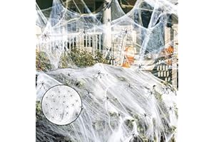LessMo 240g Halloween Spider Web, White Cobweb Decor with 30 Extra Fake Spiders, Large Size Cover 1000 sqft, Super Stretchy Cobwebs for Haunted House Props Halloween Party Decor Indoor & Outdoor